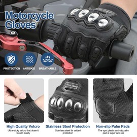 Qaemyro Motorcycle Gloves for Men, Stainless Steel Touchscreen Gloves for Dirt Bike Riding Road Racing Cycling Motocross - Black XXL