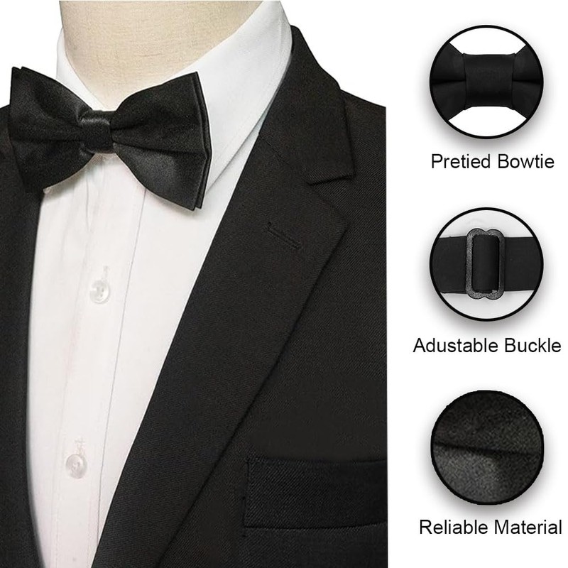 HUIQIHANG Men's Bow Tie, Adjustable bowtie, Classic Solid Color Pre-Tied