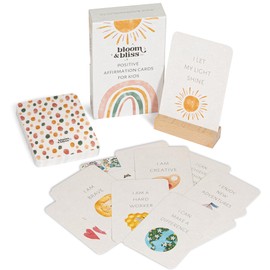 Positive Affirmation Cards for Kids - 50 Daily Inspirational Cards with Stand by Bloom & Bliss - Daily Affirmations for Confidence, Mindfulness, Gratitude, Perfect for Teachers, Therapists, & Parents