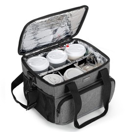 Trunab Reusable 6 Cups Drink Carrier for Delivery with Adjustable Dividers, Handle with Carrying Strap Tote Holder Insulated Bag for Beverages,Food Take Out,Outdoors