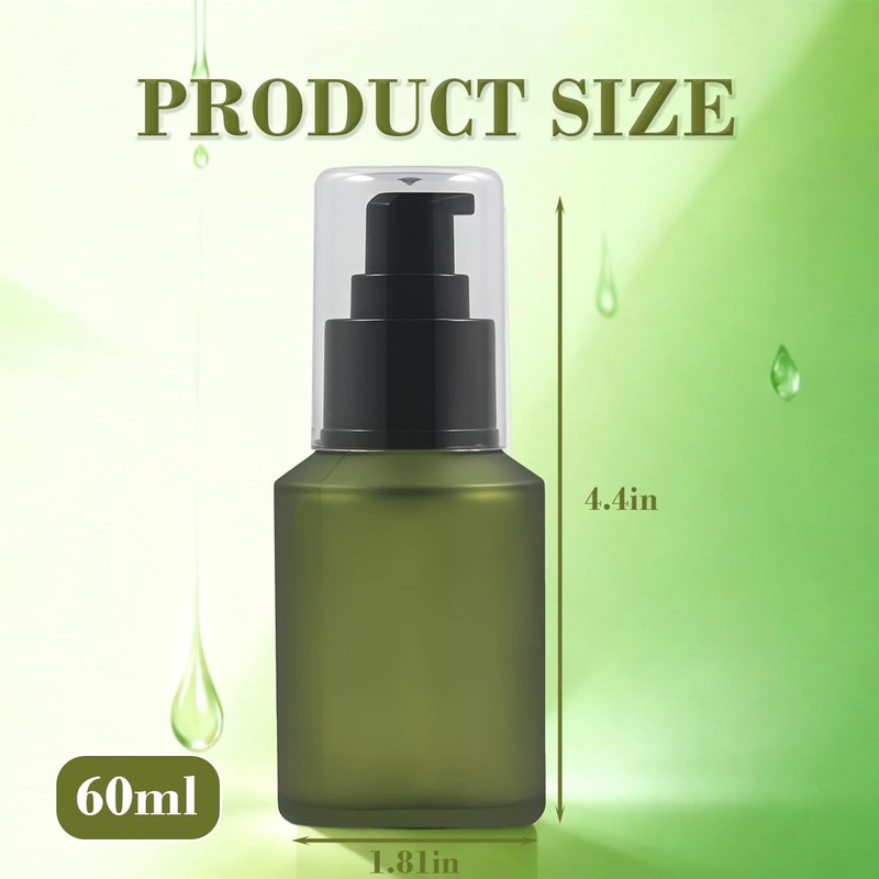 60ml/2OZ Refillable Glass Pump Bottle Frosted Green Cosmetic Makeup Emulsion
