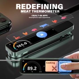 AWLKIM 0.5s Instant Read Smart Meat Thermometer Digital, 3.8″ HD Touchscreen with Temp-OS, Professional Kitchen Food Thermometer for Cooking, Grill, BBQ | ±0.5°F, −58–572°F, IP68, USB-C Rechargeable