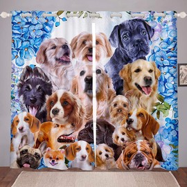 Cute Puppy Dog Window Drapes Cartoon Pet Pug Dog Bulldog Curtains Girls Dog Lover Animal Pattern Design Window Curtains for Bedroom Living Room Various Puppy Window Treatments,38 X 45 Inch,2 Panels