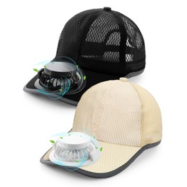 Yaomiao 2 Pcs Baseball Cap with Solar Fan Unisex Sun Protection USB Charging Fan Mesh Hat for Summer Outdoor(Black,Beige)