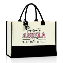 Abuela Gifts Tote Bag, Mothers Day Grandma Birthday Gifts, Grandma Grammy Granny Nana Gigi Mimi Gifts, Christmas Retirement Appreciation Gifts for Women Important Stuff Beach Bag Reusable Grocery Bags