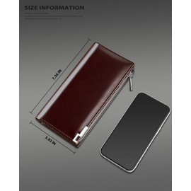 VANNANBA Long Wallet for Men Women 16 Credit Card Slots RFID Blocking with Zipper Leather Genuine Large Capacity Checkbook Clutch Purse for Travel Business Reddish brown/Black, with Gift Box