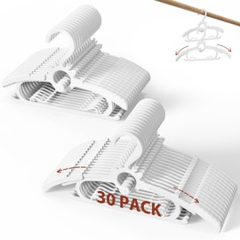 Kids Hangers 30PCS, 11"-14" Extendable and Stackable Baby Hangers, 45g Ultra-Thick Space Saving Non-Slip Plastic Hanger for Infant, Toddler and Nursery Closet, White