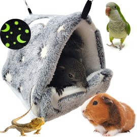 LeerKing Small Animals Cuddly Cave Guinea Pig Cuddly Bed Nest Plush House Hammock for Rat Hamster Rodent Ferret Bearded Dragon Degu Luminous Grey M