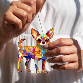 Colorful Chihuahua Acrylic Suncatcher Ornament for Window Decor, Chihuahua Gifts, Acrylic Suncatcher Window Hanging Decor, Dog Lovers Gifts for Women, Dog Christmas Ornaments for Tree Hanging