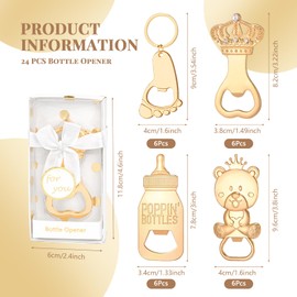 24 Pcs Baby Bottle Opener, Popping Bear Footprint Keychain Bottle Openers with White Gift Box, Baby Shower Party Favors for Guests, Wedding Return Gift Souvenirs Theme Decoration Supplies