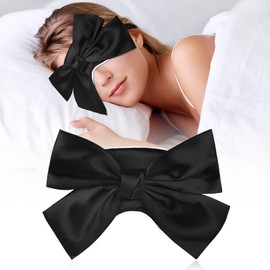 Sleep Mask Adjustable Silk Blackout Eye Mask with Bowknot Princess Style Perfect for Home Photography and Flights (Black)