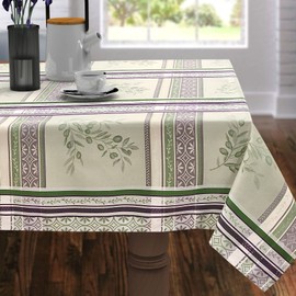 CAIT CHAPMAN HOME COLLECTION Olive Leaves and Branches Yarn Dyed Block Jacquard Woven Tablecloth (Lighter Green, 60"x84" Rectangle)