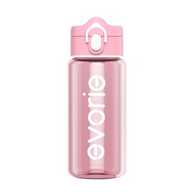 Evorie Tritan Kids Water Bottle for School No Straw 380mL 13oz BPA Free Plastic Sports Bottle Reusable Lightweight Leakproof Travel Drinks Bottle Spout Drinking Cup Running Flip Top for Women Pink