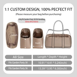 OAikor Garden Party 36 Bag Organizer, Premium Satin Fabric Lightweight& Purse Insert with 6 Pockets & Keychain, Luxury Women Handbag Tote Liner Shaper Storage Accessories(Etoupe Grey)