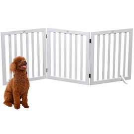 Dog Gate Wooden Freestanding Pet Gate3 Panel 23.6" Height White Indoor Dog Fences,House Gate for Doorways & Stairs