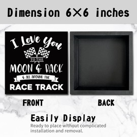 I Love You To The Moon And Back And All Around The Race Track Desk Decor Wooden Block Sign Racing Checkered Flags Decor, Wall Art Sign Boys Room Shelf Table Decor(6×6 Inch)