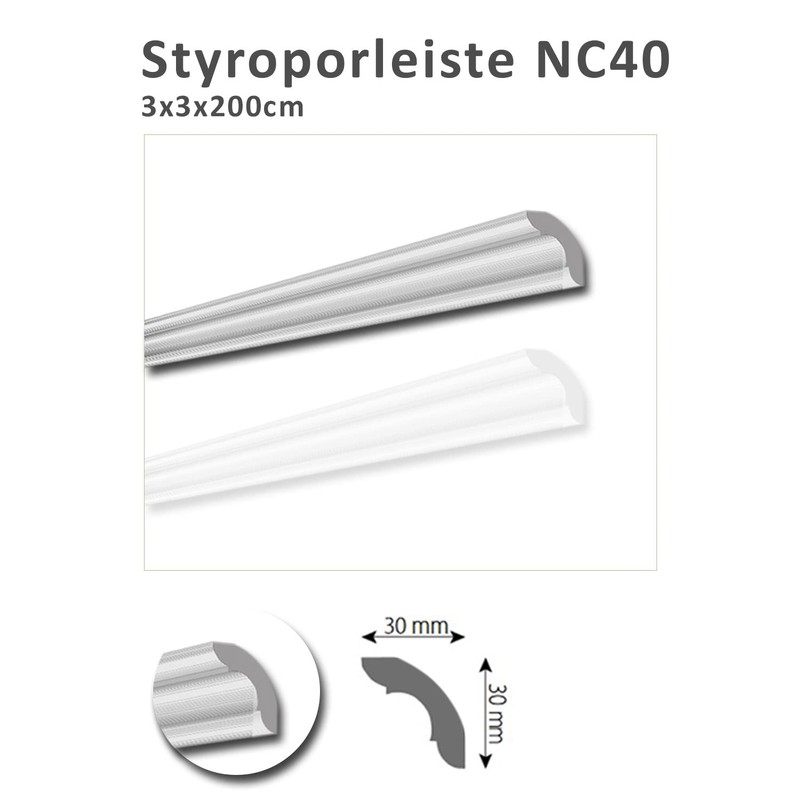 NC40 Ceiling Moulding Polystyrene XPS Stucco Moulding Cornice Strip, White,