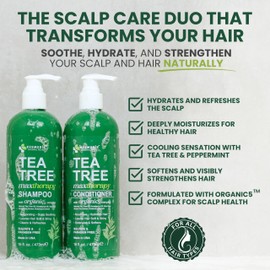 KESMEDIK Tea Tree Oil Shampoo and Conditioner MaxTherapy Set, Itchy Scalp Relief, Refreshes & Cleanses Dandruff & Buildup, Clarifying for Oily Hair, Women & Men, 16 fl oz Each
