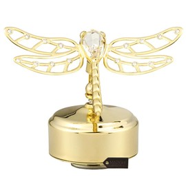 Matashi 24K Gold Plated Music Box Plays Waltz of The Flower w/Crystals Studded Dragonfly Figurine Tabletop Showpiece for Home Gift for Mother's Day Christmas Valentine's Day Housewarming Present