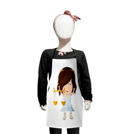 Lunarable Zodiac Libra Apron, Cartoon of a Girl with Greek Clothes Mythological Inspirations, Small Apron Bib with Adjustable Ties for Baking Painting, Small Size, Pale Peach Marigold