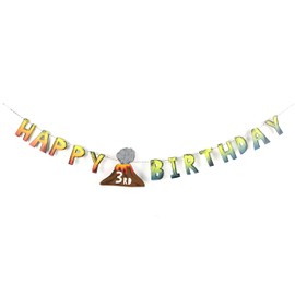 Dinosaur Party - Happy Birthday Banner | Volcano Party Bunting | Dinosaur Birthday Party Supply for children | Age Number Customization