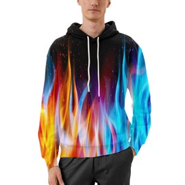 EOWJEED Hoodies for Men Women Graphic 3D Printed Sweatshirts Red and Blue Flame Pullover Hoody Sweaters Medium