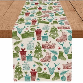 Christmas Table Runner Vintage Christmas Ornaments Christmas Tree Table Decoration for Home Seasonal Winter Xmas Holiday Indoor Kitchen Dining Decor 13x72 Inch