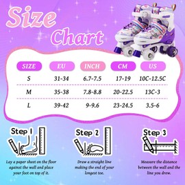 UonrvaoN Roller Skates Girls 4 Size Adjustable, Light up Wheels, Best Gift for Girls Boys and Toddlers, Fun Indoor & Outdoor Quad Skates, Patines para Niñas Niños