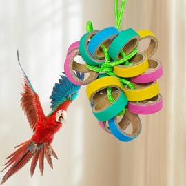 Puninoto 24Pcs Chew Bagels Bird Toys for Parrots,Colorful Cardboard Shredding Foraging Chew Toys,Safe Durable Bird Cage Enrichment for Parakeets,Cockatiels,Conures