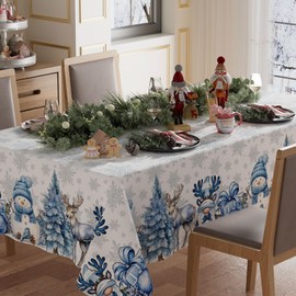 XCHI Snowman Deer Tree Winter Tablecloth Rectangle Christmas Table Cloth Washable Table Covers for Indoor Dining Home Party Xmas Decorations 60x84 Inch