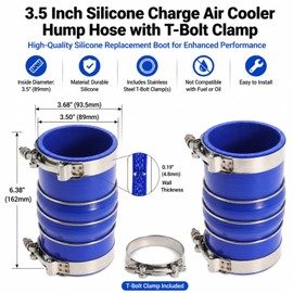 3.5 Inch Silicone Charge Air Cooler Hump Hose Boot Set 3 1/2 x 6 3/8 Inch with T Bolt Clamp Blue 2PC