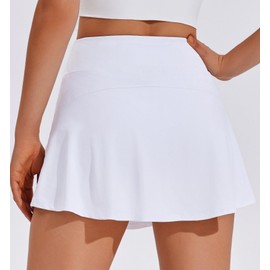 PINSPARK Tennis Skirts for Women Pleated High Waist Skirts Quick Dry Golf Skirts Skorts Workout Outfits,White Small