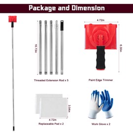 Paint Edger Trimmer Plus Two Replace Pads, with 5 Extension Rods and Nitrile Work Gloves, Precise Painting Edger Tool with 83 Inch Pole for Wall Painting, Corner Walls & Ceilings Pad Painter