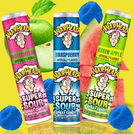 Sweetzo Warheads Super Sour Spray Candy, Assorted Fruit Flavors, Fun Party Favor, (Pack of 3)