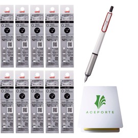 ACEPORTE Uni Jetstream EDGE 0.28mm Oil-based Ballpoint Pen White Red Body + 10 Black Refills, Sticky Notes Value Set