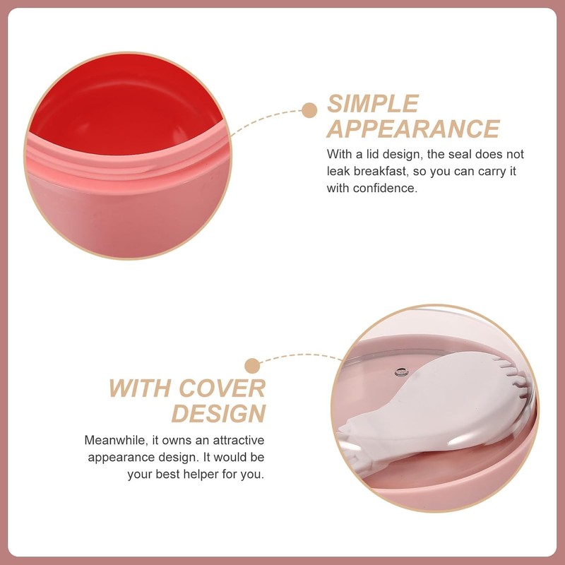 Taza de Desayuno Multiusos con Tapa y Cuchara, Rosa Plástico