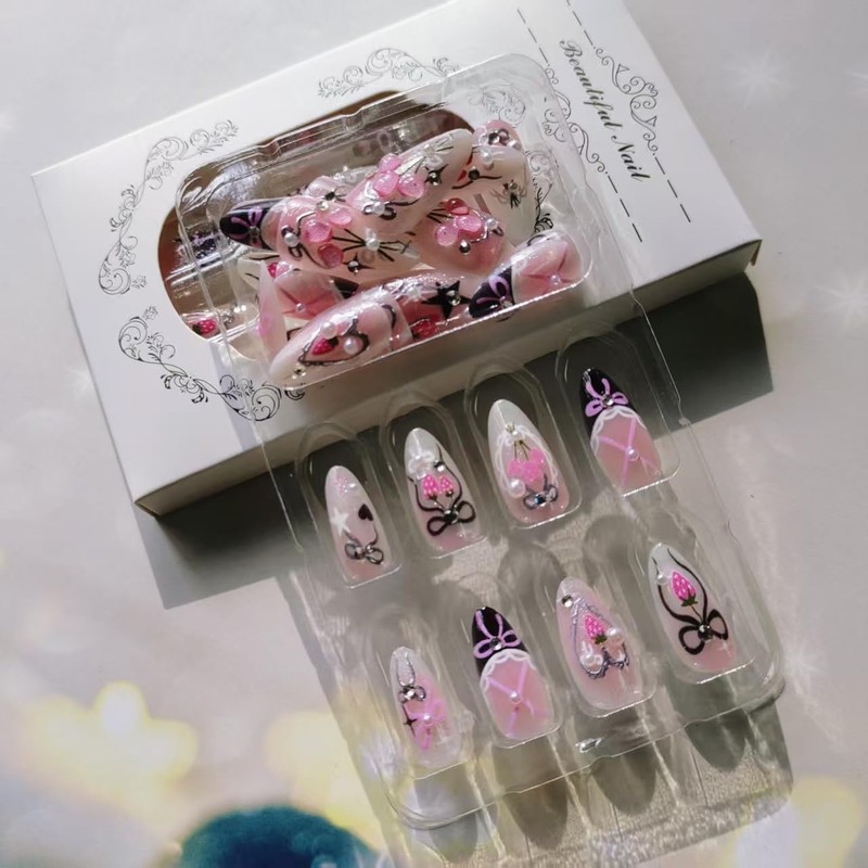 Bow Press on Nails Almond Medium Fake Nails with Love