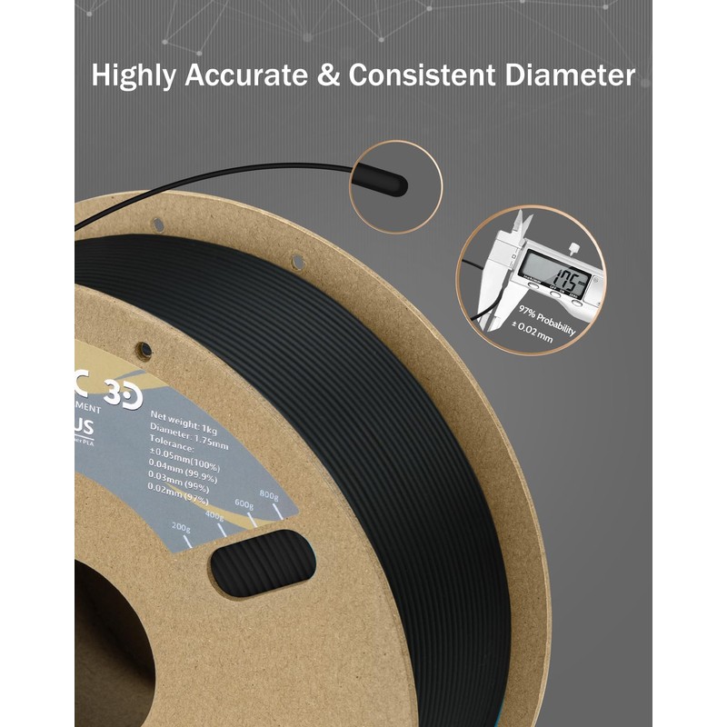 DURAMIC 3D PLA+ Filament 1.75mm 1Kg Black, PLA Plus Filament