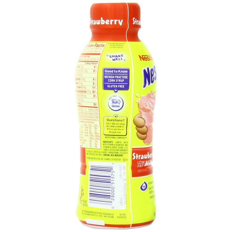Nestle Nesquik Low Fat 1% Milk, Strawberry, 14 Ounce (Pack