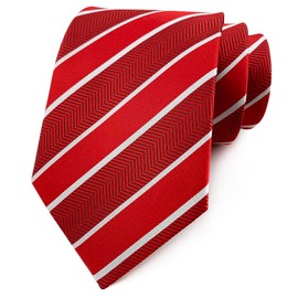 Kihatwin Men's Stripe Tie Red White Silk Wedding Neckties Jacquard Woven Fashion Formal Business