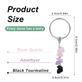 BOXOB Natural Crystal Keychain Gift, Cute Healing Crystal Charm Key Chain Key Ring Keyring with Rose Quartz Amethyst Black Tourmaline Gift Accessories for Women Coworkers New Job College Graduation
