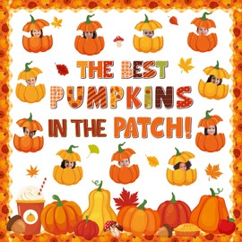 Pasimy Fall Pumpkin Bulletin Board Classroom Decorations Autumn Maple Leaves Paper Cutouts Patch Bulletin Board Set for Fall Thanksgiving Harvest School Classroom Decor