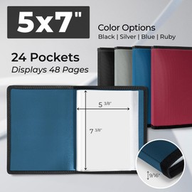 Dunwell Small Photo Album 5x7 with Black Mounting Paper (2-Pack, Blue), 5 x 7 Photo & Art Portfolio Presentation Book, Each Shows 48 Pages, Professional Mini Picture Book for 5x7 Artwork, Postcard