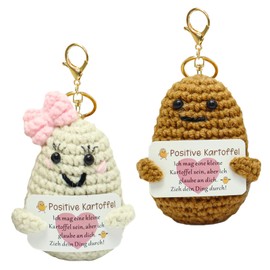 LEOEASIY Pack of 2 Funny Positive Potato with Keyring Funny, Positive Potato Mini Potato Toy, Pocket Hug Mini Plush, Creative Knitting Wool Potato Doll Gifts for Couples
