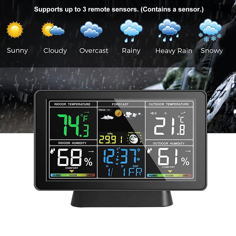Wireless Weather Station, Wireless Hygrometer Thermometer with Colour Display, Indoor