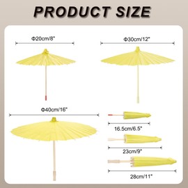 MECCANIXITY 6 Pcs Paper Umbrellas, 8"/12"/16" Paper Parasol Umbrellas for Photography Props, Party Wedding Decoration, Yellow