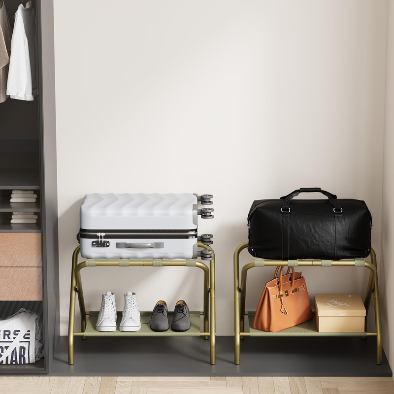 Smuxee Gold Luggage Rack Pack of 2, Foldable Suitcase Stand
