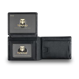 TiMOVO Slim Wallet for Men with RFID Blocking, Leather Bifold Wallet with 2 ID Window, Multifunct Quick Slot Design with Gift Box, Black
