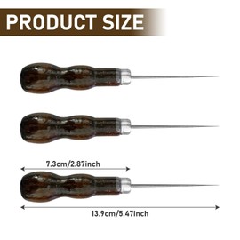 Handwork Sewing Awl, 3Pcs Awl Wooden Awl Tailors Awl Professional Awl Tool Punch Awl for Leather for Sewing Crafting Leather Perforating Needle Removal