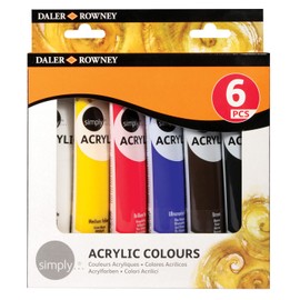 Daler-Rowney Simply 75ml Acrylic Paint Set, 6 Assorted Colours, Ideal for Entry-Level Artists & Hobbyists